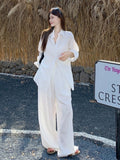 White Loose Lazy Wind Sun Protection Shirt Women Summer Old Money Style Linen Suit Casual Broad Leg Trousers Two Sets