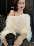 Autumn And Winter New Lazy Wind High-End Temperament Candy V Collar Short Imitation Stings Hair Knitted Shirt