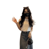 French Sweet Flying Sleeve T-Shirt Girl 2025 Summer New Back Bow Knot Chic Beautiful Little Blouse