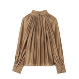 Autumn New Dredted Loose-Fitting Long-Sleeved Shirt Top 1297202