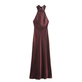 Autumn New Hanging Neck Silk Silk Texture Feel Bare Back Dress 8739331