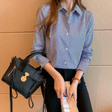 2025 Spring And Autumn Striped Shirt Lady Niche Professional Dress Long-Sleeved Shirt Wearing A Hundred Tops