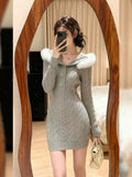 Pure Hot Girl Hooded Knitted Dress Women 2025 Autumn And Winter New Thickened Waist Long Sweater Skirt