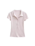 Shoulder Polo Collar Short-Sleeved T-Shirt For Girls Summer New Small Man Repair Short Babes Casual Shirt Top