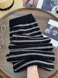 Lazy Wind Hit The Striped Knitted Broad Leg Pants Women Autumn And Winter New Design Shiny Casual Straight Trousers