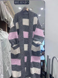 Mid-Autumn 2025 New Lazy Windy Mid-Changed Long-Striped Thick Sweater Knitted Jacket Woman