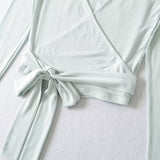 Ballet Style Bottom Hanging Neck Sling + Long Sleeve With Open Shirt + Lateral Waist Hanging Micro-Horn Pants Three-Piece Set Of Women