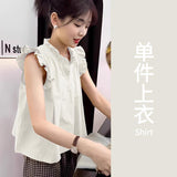Fresh Wooden Ears Flying Sleeve Shirt Women Summer Wear A Small Romantic French Age-Reared Doll Top