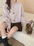 National Style Design Buckle Round Collar Knitted Jersey Women's Spring And Autumn New Fashion Loose Leisure Sweater