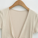 Temperament Pure Style Outside The Strap Shawl Short-Sleeved T-Shirt Girl Summer Hot Girls Folded Casual High-Waist Dance Tops