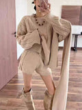 Autumn And Winter New Korean Version Of The Knitted Shirt Shorts Three-Piece Set Of Loose Lazy Casual Lazy Sweater Set