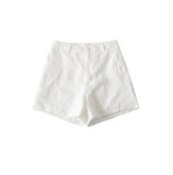 Flax Casual Five-Point Short Women 2026 Summer New Solid Color High-Waist Pocket Thin A-Word Broad-Legged Hot Pants