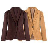 BSK&TRAF Women's Clothing 2025 Autumn New Fashion Waist-Coat Cushioned Shoulder Suit Jacket