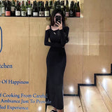 Temperament Pure Lust Wind Irregularly Collared Shoulders Pure Color With Long Sleeve Dress Autumn And Winter Thick Grinding Coat Ass Long Dress