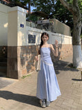 French Blue Lattice Shoulder Bra Slings With Joint Dress Women's Summer 2026 New Seaside Resort Dress