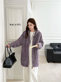 Vintage Zipper Hooded Sweater Coat Women's Autumn And Winter New Loose Lazy Slack Feeling Warm Thick Knitted Open Shirt