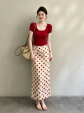 Mingla Dopamine Wears A Set Of Skirts Women's Summer Age-Red Red Top Half Body Skirt Two Sets