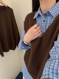 Early Autumn Wears The 2025 New Korean Design Sense Loose Collar Knitted Shirt Folded Two Sets Of Vest