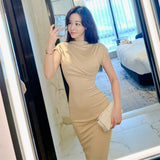 One-×Ö-Collarless Sleeveless Dress Temperament Slimy Long Dress South Korea Dongdaemun New Summer Bag Hip Dress Open Fork