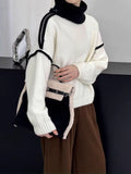 Design Sense Of Color Big Collared Knitted Shirt Women Autumn And Winter Temperament Irregular Zipper Sweater Tide