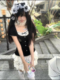Summer 2 College Style Dress Cute Splicing Fake Two Black Tops Poneng Cake Skirt Two Sets Of Women