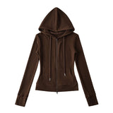 Relaxing Deheder Red Sports Set Long Sleeved Hooded Zippered Coat Lazy Loose Drawn Legs