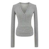 Spice Girls V-Neck Long-Sleeved T-Shirt T-Shirt Women's Autumn Slimming Henry Shirt Pure Lustful Inside The Top
