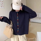 Autumn And Winter Buckle Knitted Shirt Jacket Women's Spring And Autumn New Loose Sweater Gray Spring Dress Women's Clothing
