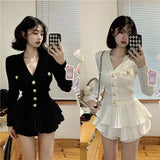 Small Fragrant White Pure Want To Show Thin Hottie Suit Girl Spring And Autumn Long-Sleeved Knitted Shirt Half-Dress Skirt Two Sets