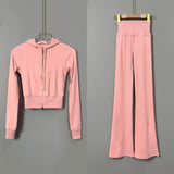 Set Small Coat T-Shirt Zipper Long-Sleeved Woman + Tight Belt Trousers Casual Set Trousers Korean New