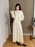 One-Word Shoulder Knitted Suit Women's Autumn Winter New Design Nail Bead Sweater Bottom Shirt Half Skirt Two Sets