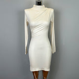 South Korea Autumn And Winter New Temperament Half-High Collar Tight Body Folding And Wrinkled Waist High Waist To Hit The Bottom Dress Tide