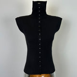 Temperament Slime Collar Single Buckle Top Autumn And Winter New Korean Sleeveless Knitted T-Shirt Women Ins