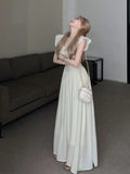 Pink Lotus Leaf Side Lead Flying Sleeve Dress Summer Girl Sweet Crootype Dress Beautiful Holiday Dress