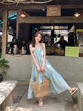 Mint Green Tie Hanging Neck Hanging Dress Women Summer Sweet Sweet Super Fairy First Love Dress Seaside Holiday Dress