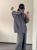 Pregnant Women Collar Knitted Two Sets Of 2025 Autumn And Winter 2025 New Thick Loose Lazy Sweater Open Shirt Wide Leg Trousers Set