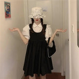 French Princess Dress Suit Bubble Sleeve Temperament Lace Shirt + Back-Sleeve Vest Dress Sweet Two-Piece