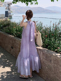 Holiday Style French Flowers Hanging Neck Dress Women's Summer Gentle Sleeveless Dress Design Loose Super Fairy Long Dress