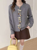 National Style Design Buckle Round Collar Knitted Jersey Women's Spring And Autumn New Fashion Loose Leisure Sweater