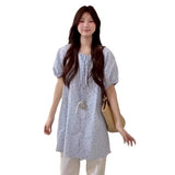 Korean Design With Blue Wave Dot Short-Sleeved Dress Women's Summer 2026 New Small Loose Leisure Top