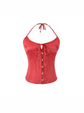 Sexy Babes High-End Feeling Hanging Neck Densiness Small Sling Fish Bone Waist Design Small Sense Pure Sleeveless Top Lady