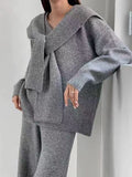 Lazy Fashion Knitting Suit Women's Autumn And Winter Wear A Set Of Shawl Sweater Wide Leg Pants Casual Three Sets