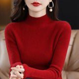 2025 New Knitted Women's Sweater Half-High Collar Bottom Shirt With Autumn And Winter Short Slim Slim Thin Sweater