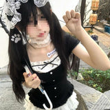 Summer 2 College Style Dress Cute Splicing Fake Two Black Tops Poneng Cake Skirt Two Sets Of Women