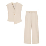 Summer New V-Neck Asymmetric Vest Simple Jump Trouser Suit