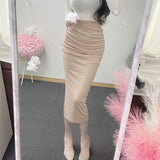 Korean Temperament Gray Folded Skirt Open Skirt In The Long Skirt Of The Long Skirt Set Thin Cover Autumn New Bag Hips