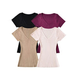 Basic V-Neck Knitted Women 2026 Summer New Hot Girls Slim Slimmed Short-Sleeved Bottom Shirt
