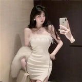 Temperament Sexy Hairy Bra Open Fork Dress Women Autumn And Winter New Bottom Bag Hip Skirt Slimming Short Skirt