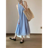 Blue Sleeveless And Unsceded Dress Woman's Summer 2026 New Seaside Holiday High-End Temperament Loose Dress