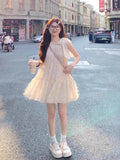 Pure Temperament Famous Sleeveless Hanging Neck Dress Super Fairy Chic Beautiful Brightly Lit Bow Doll Dress Summer